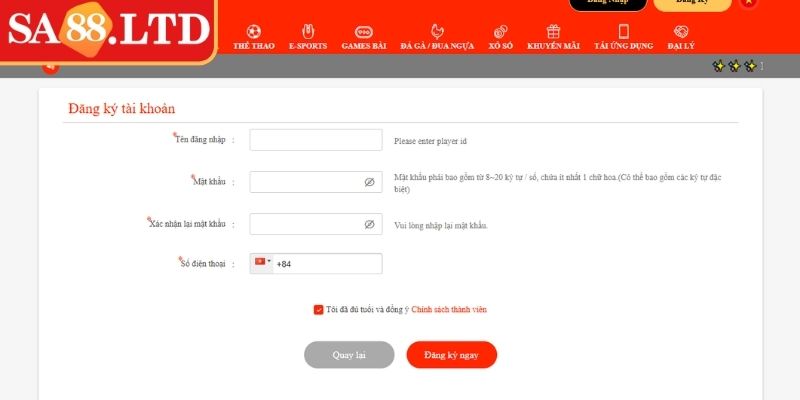 Đăng Ký SA88 - Sân Chơi Trực Tuyến Cho Người Hiện Đại 2025 2 Tiến hành quy trình đăng ký SA88
