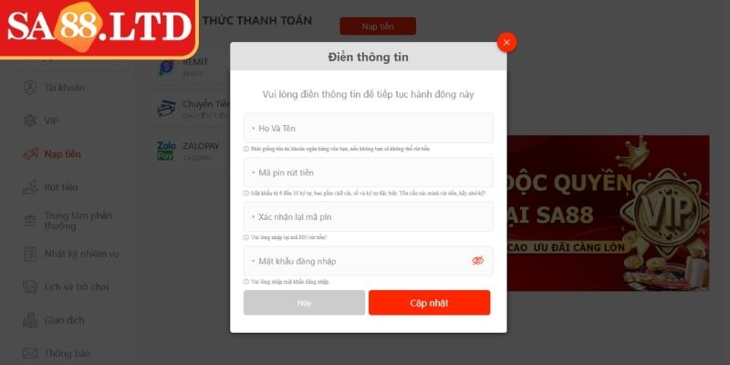 Nạp Tiền SA88 - Hướng Dẫn Toàn Diện Từ A Đến Z Cho Newbie 1 Hướng dẫn đầy đủ cách nạp tiền SA88